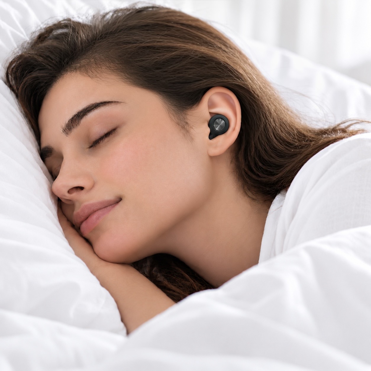 Bouchon Quiet noir porté pendant le sommeil